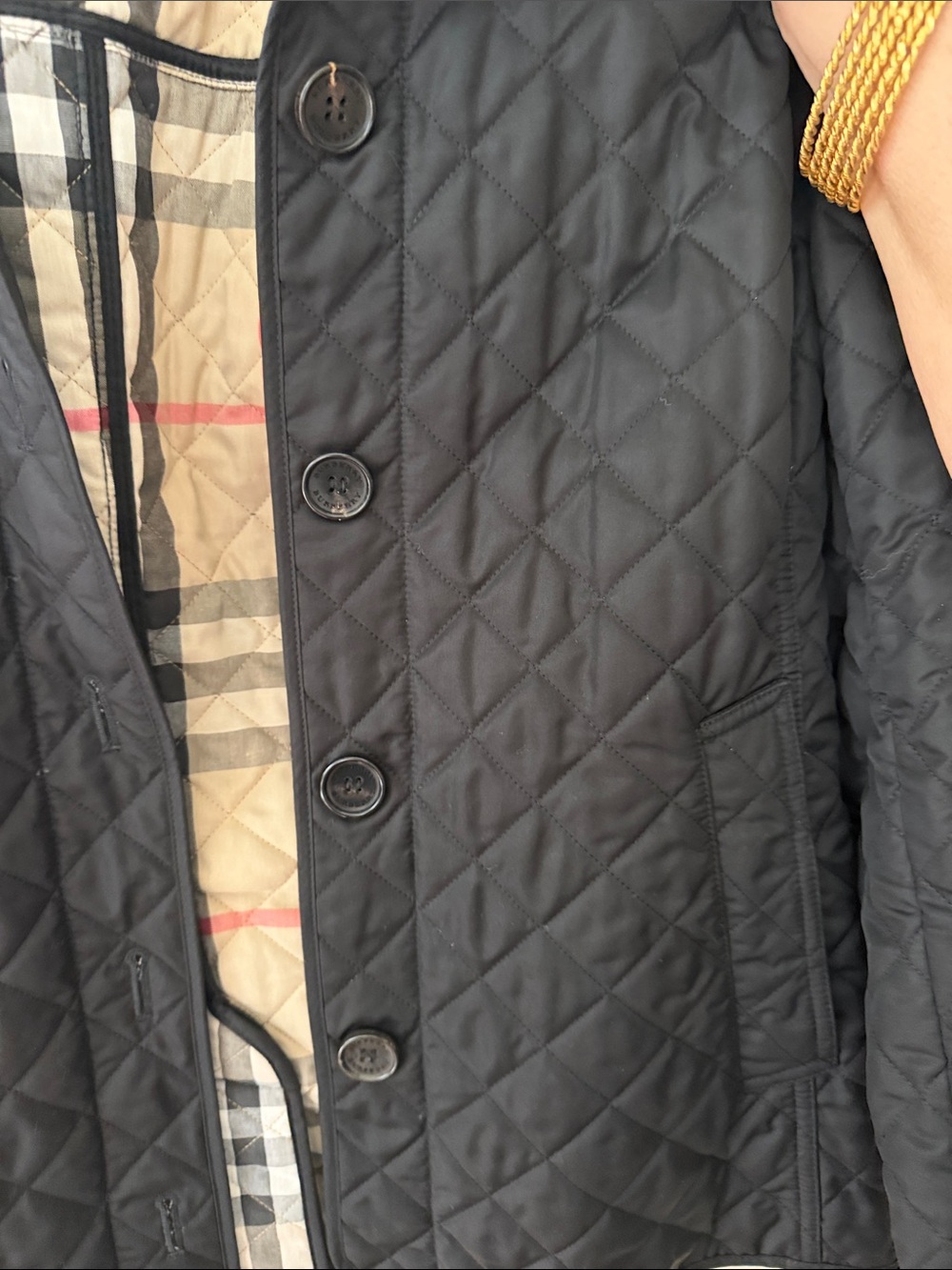 Burberry Black Quilted Trench Coat with Signature Check Lining - Picture 3 of 6